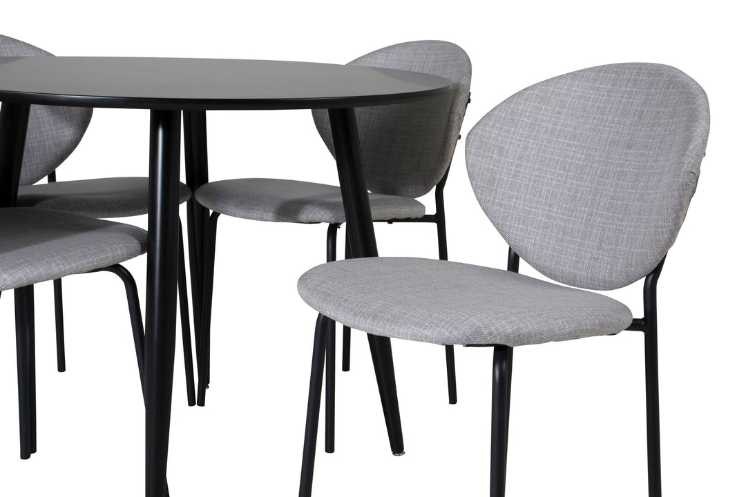 Venture Home Plaza Runt Matbord - Svart / Svart - ø100*H75 +Vault Dining Chair - Black Legs - Grey Fabric _4