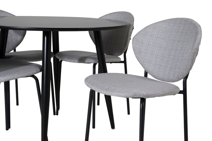 Venture Home Plaza Runt Matbord - Svart / Svart - ø100*H75 +Vault Dining Chair - Black Legs - Grey Fabric _4