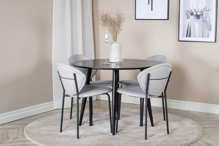 Venture Home Plaza Runt Matbord - Svart / Svart - ø100*H75 +Vault Dining Chair - Black Legs - Grey Fabric _4