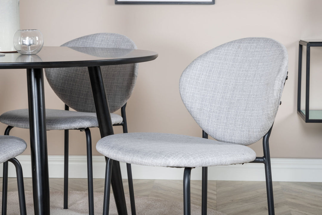 Venture Home Plaza Runt Matbord - Svart / Svart - ø100*H75 +Vault Dining Chair - Black Legs - Grey Fabric _4