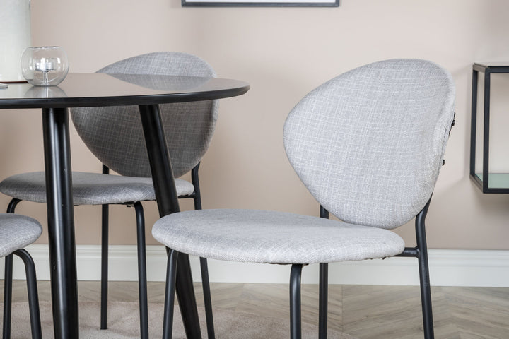 Venture Home Plaza Runt Matbord - Svart / Svart - ø100*H75 +Vault Dining Chair - Black Legs - Grey Fabric _4