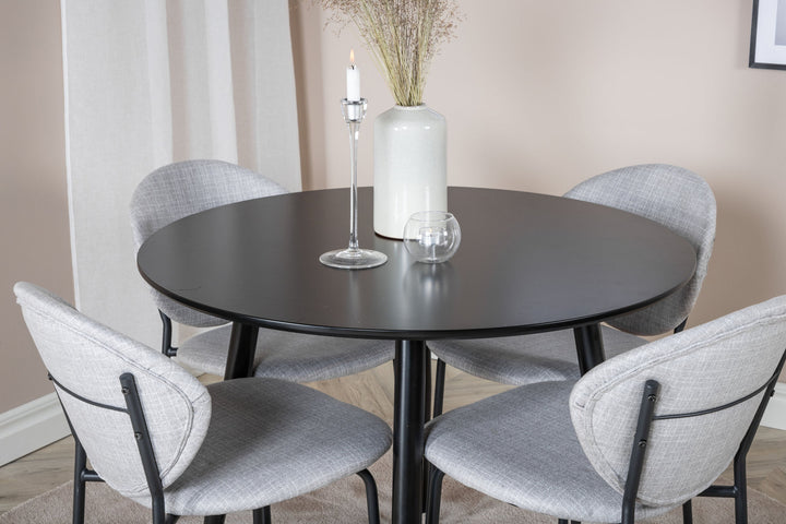 Venture Home Plaza Runt Matbord - Svart / Svart - ø100*H75 +Vault Dining Chair - Black Legs - Grey Fabric _4