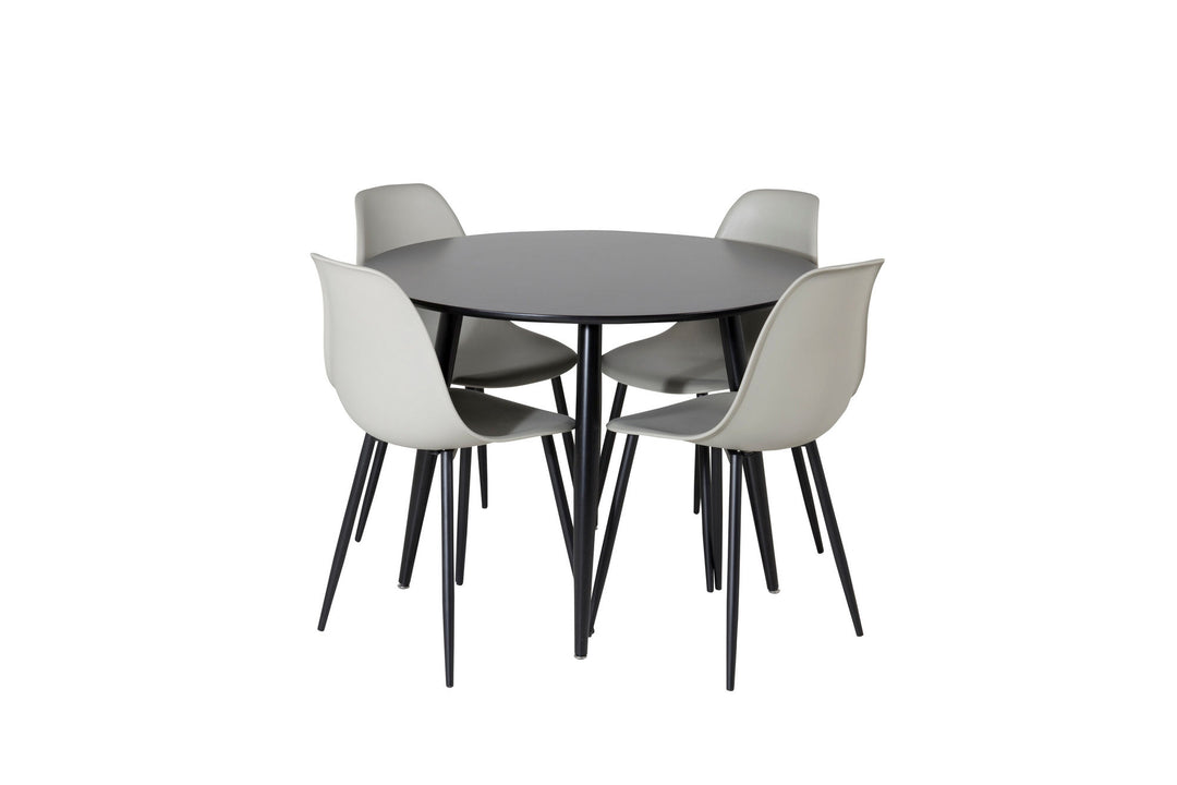Venture Home Plaza Runt Matbord - Svart / Svart - ø100*H75 +Polar Plastic Dining Chair - Black Legs / Grey Plastic _4