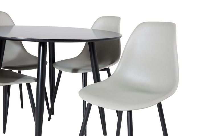 Venture Home Plaza Runt Matbord - Svart / Svart - ø100*H75 +Polar Plastic Dining Chair - Black Legs / Grey Plastic _4