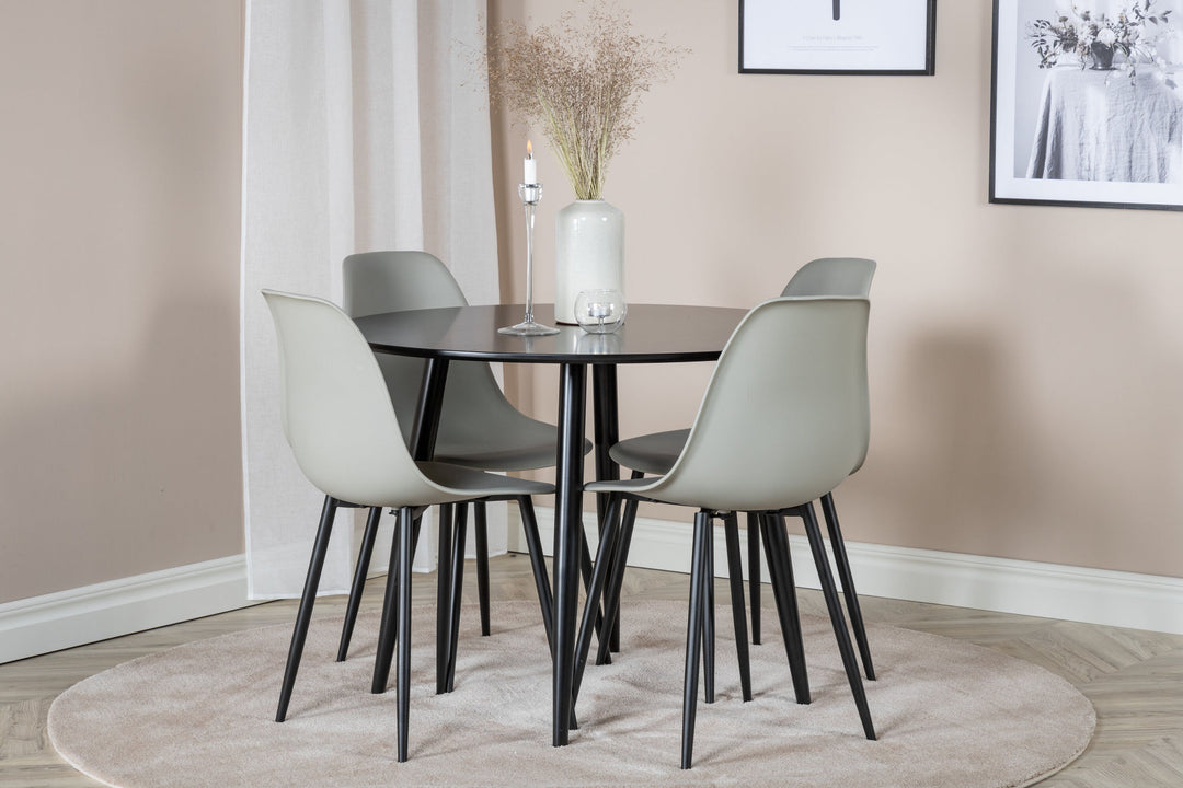 Venture Home Plaza Runt Matbord - Svart / Svart - ø100*H75 +Polar Plastic Dining Chair - Black Legs / Grey Plastic _4