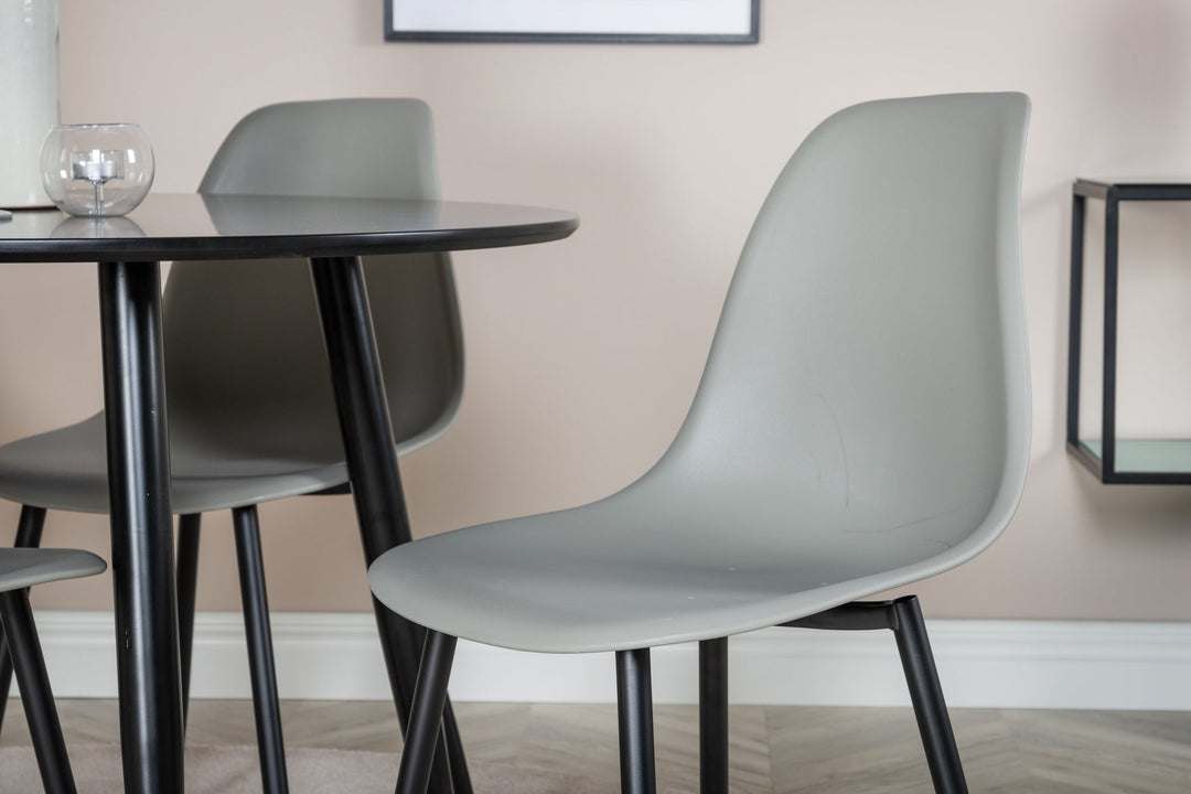 Venture Home Plaza Runt Matbord - Svart / Svart - ø100*H75 +Polar Plastic Dining Chair - Black Legs / Grey Plastic _4