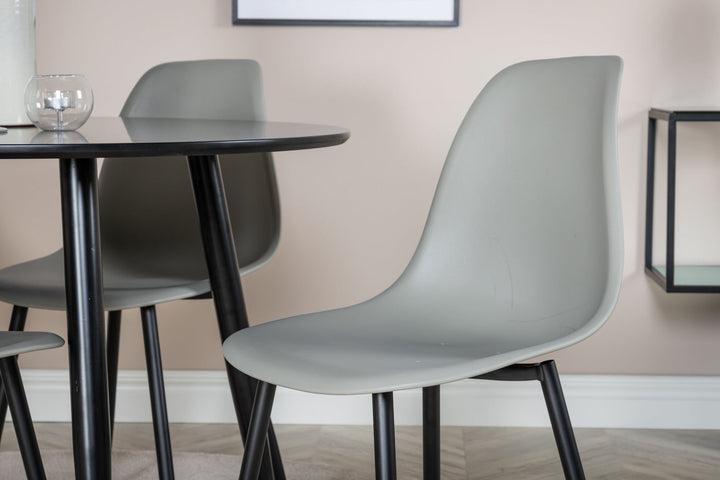 Venture Home Plaza Runt Matbord - Svart / Svart - ø100*H75 +Polar Plastic Dining Chair - Black Legs / Grey Plastic _4
