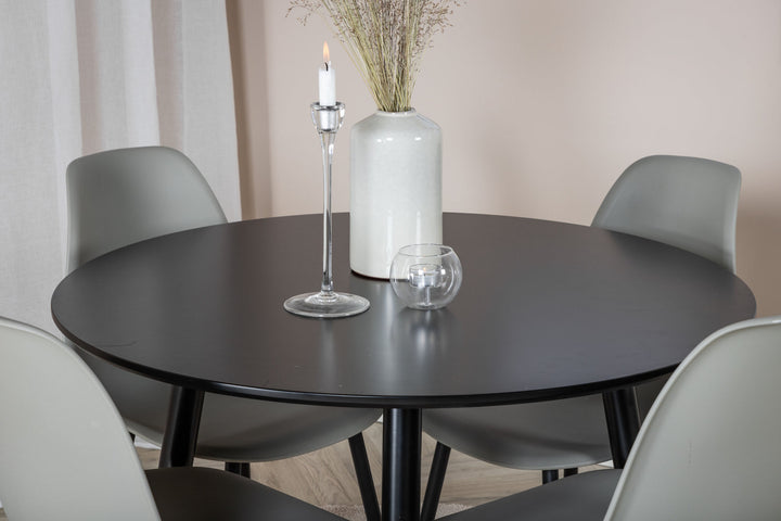 Venture Home Plaza Runt Matbord - Svart / Svart - ø100*H75 +Polar Plastic Dining Chair - Black Legs / Grey Plastic _4