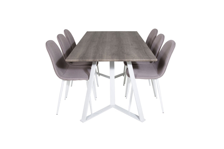 Venture Home Marina Dining Table - Grey "oak" / White Legs +Polar Matstol - Vit / Mellangrå _6