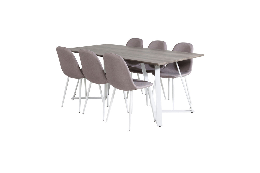 Venture Home Marina Dining Table - Grey "oak" / White Legs +Polar Matstol - Vit / Mellangrå _6