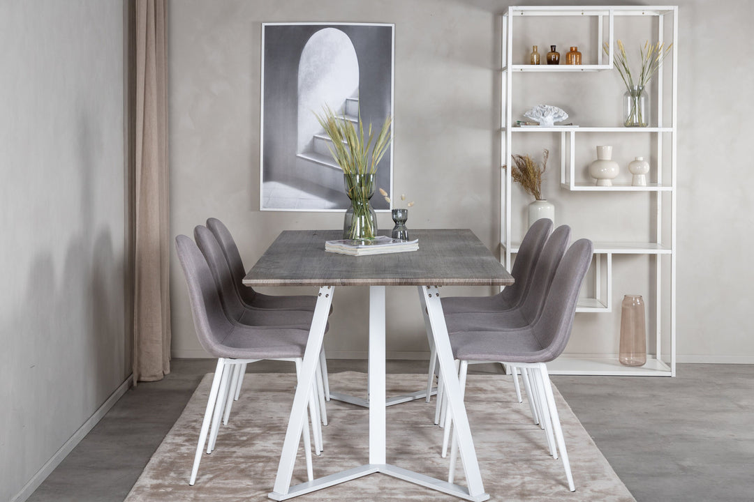 Venture Home Marina Dining Table - Grey "oak" / White Legs +Polar Matstol - Vit / Mellangrå _6