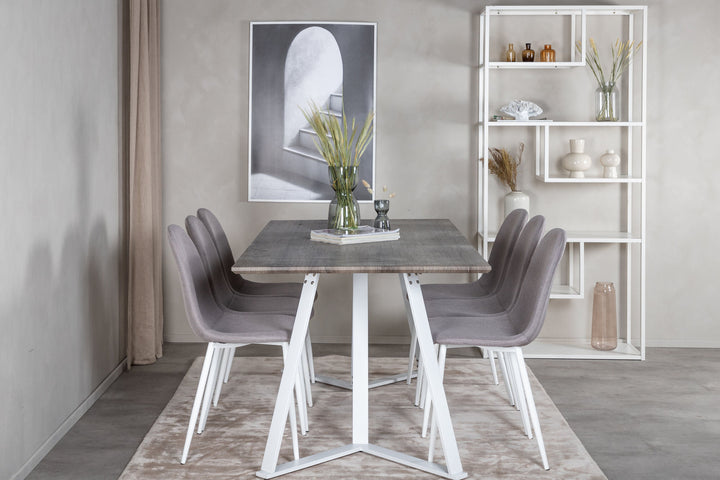 Venture Home Marina Dining Table - Grey "oak" / White Legs +Polar Matstol - Vit / Mellangrå _6