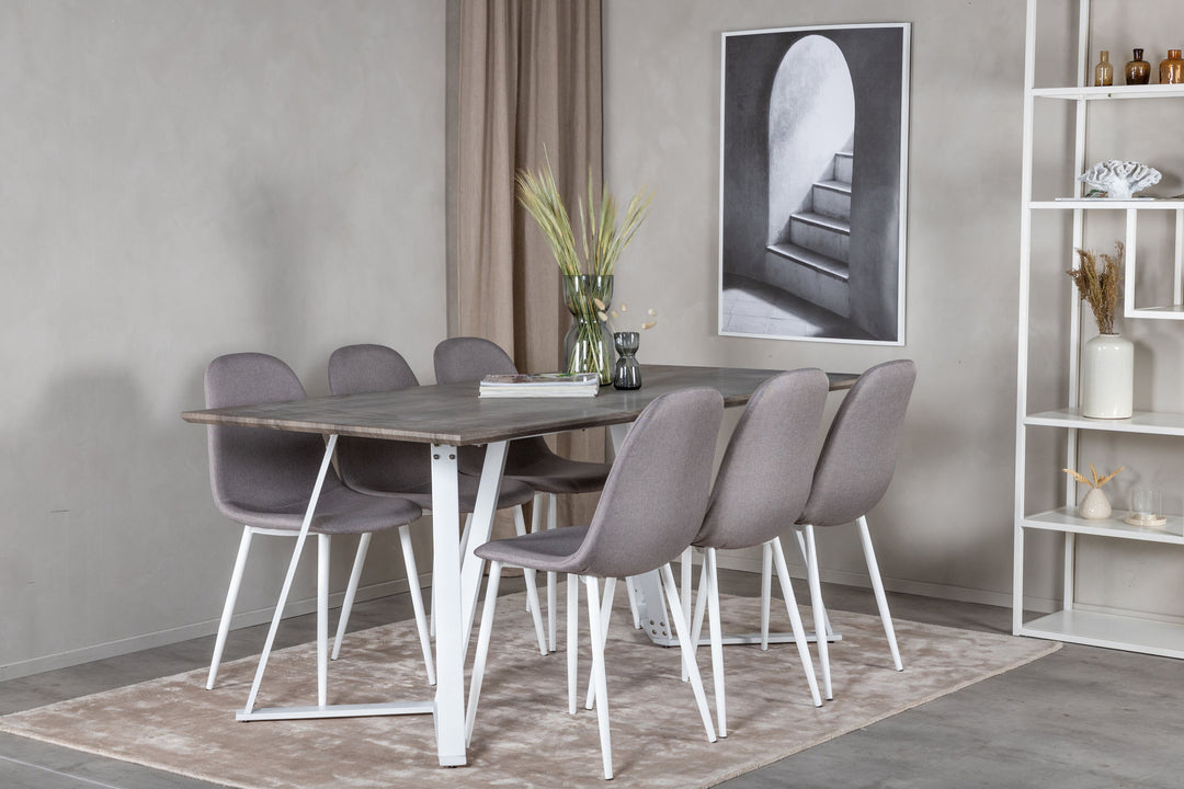 Venture Home Marina Dining Table - Grey "oak" / White Legs +Polar Matstol - Vit / Mellangrå _6