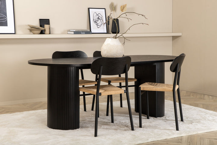 Venture Home Bianca Ovalt Spisebord - Sort / Sort Finer + Polly Steel Spisebordsstol, K/D, Sort bagbelyst sæde