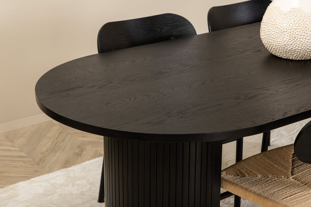 Venture Home Bianca Ovalt Spisebord - Sort / Sort Finer + Polly Steel Spisebordsstol, K/D, Sort bagbelyst sæde