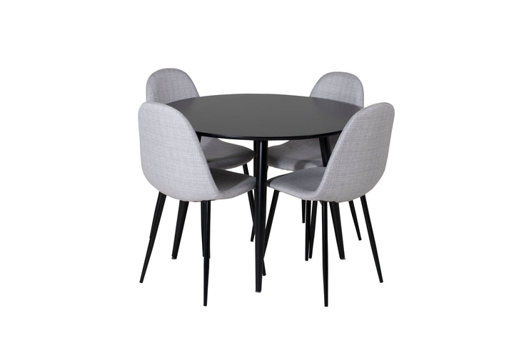 Venture Home Plaza Runt Matbord - Svart / Svart - ø100*H75 +Polar Dining Chair - Black Legs - Light Grey Fabric _4