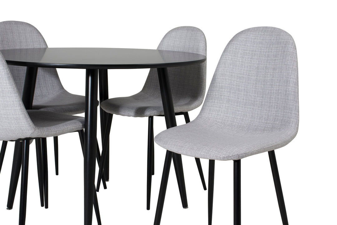Venture Home Plaza Runt Matbord - Svart / Svart - ø100*H75 +Polar Dining Chair - Black Legs - Light Grey Fabric _4