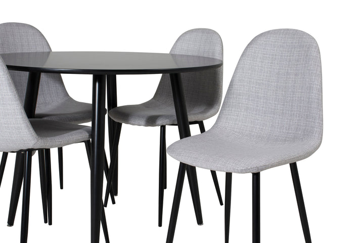 Venture Home Plaza Runt Matbord - Svart / Svart - ø100*H75 +Polar Dining Chair - Black Legs - Light Grey Fabric _4