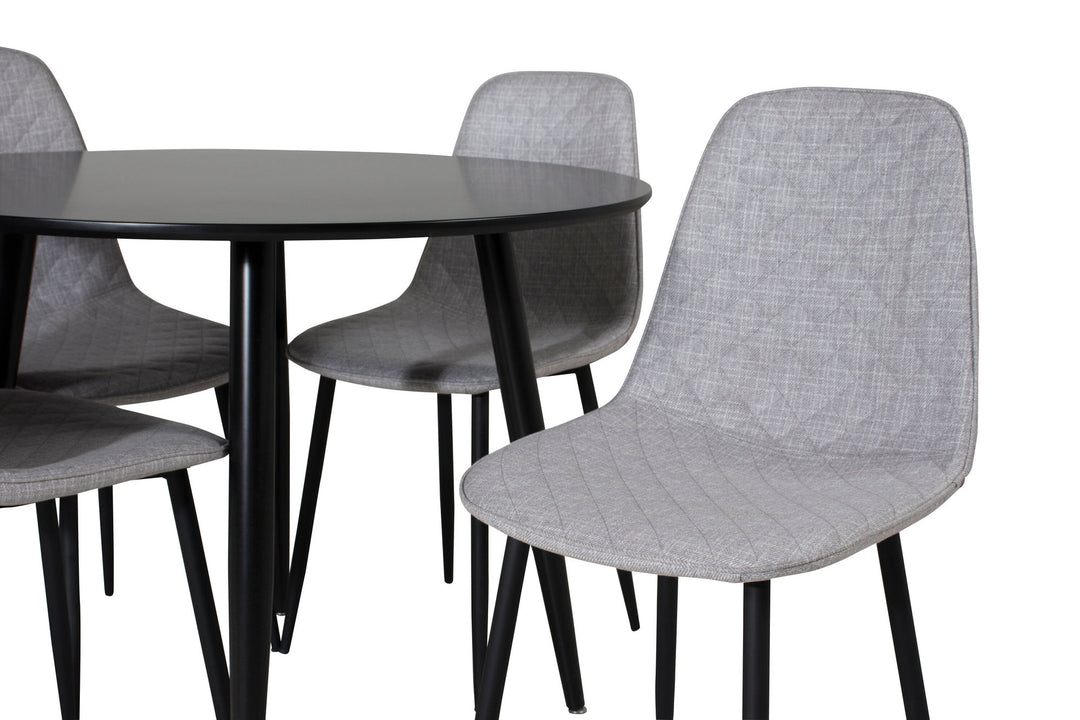 Venture Home Plaza Runt Matbord - Svart / Svart - ø100*H75 +Polar Diamond Dining Chair - Black Legs - Grey Fabric _4