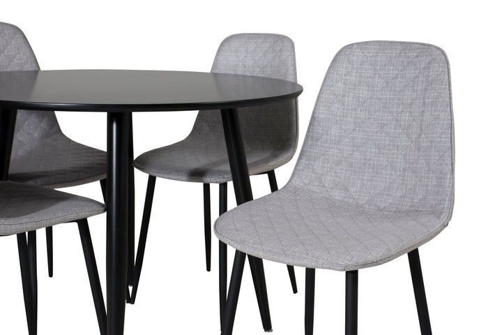 Venture Home Plaza Runt Matbord - Svart / Svart - ø100*H75 +Polar Diamond Dining Chair - Black Legs - Grey Fabric _4