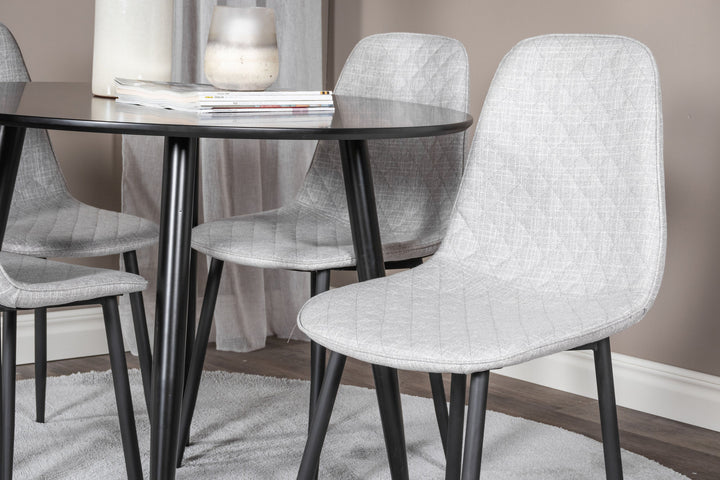 Venture Home Plaza Runt Matbord - Svart / Svart - ø100*H75 +Polar Diamond Dining Chair - Black Legs - Grey Fabric _4