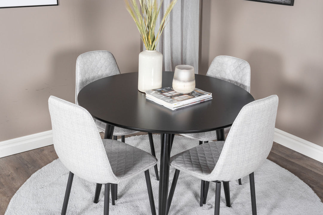 Venture Home Plaza Runt Matbord - Svart / Svart - ø100*H75 +Polar Diamond Dining Chair - Black Legs - Grey Fabric _4