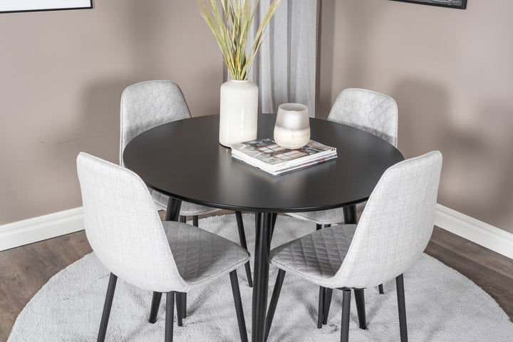 Venture Home Plaza Runt Matbord - Svart / Svart - ø100*H75 +Polar Diamond Dining Chair - Black Legs - Grey Fabric _4