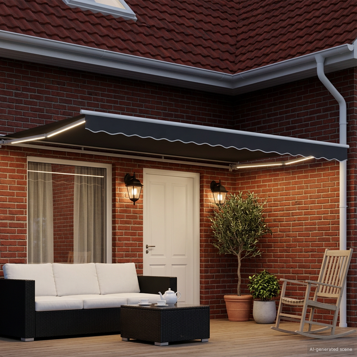 Manuel markise-ramme med LED-lys Hvid og antracit 4 x 2 m