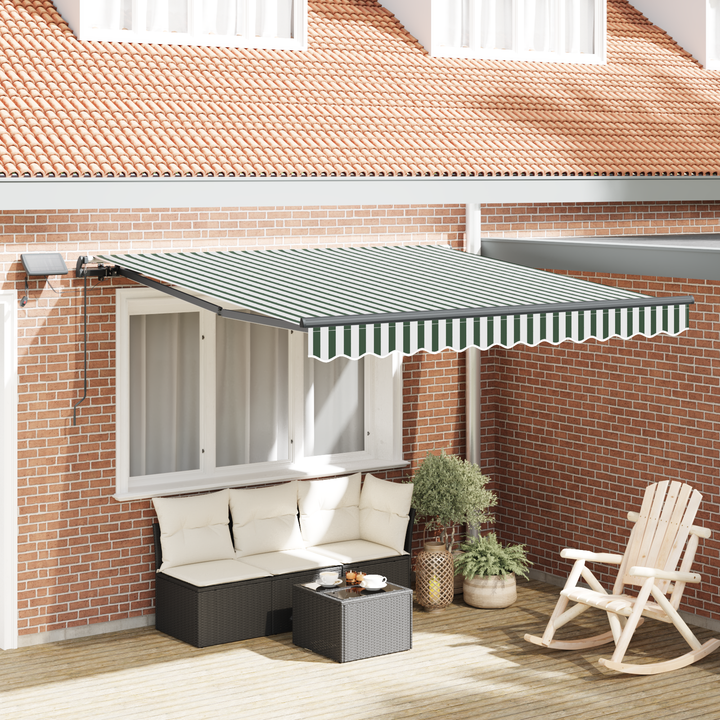 Udtrækkelig markise Grøn og Hvid 350 x 250 cm Stof og aluminium