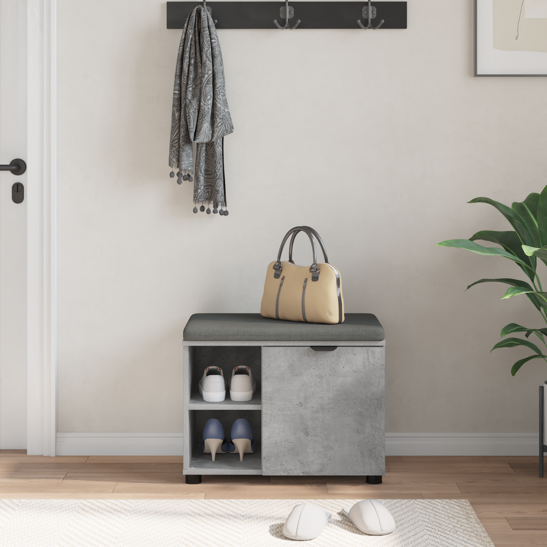 Hallbænk med pude BetonGrå 60 x 38 x 46 cm Kunstigt træ og stof