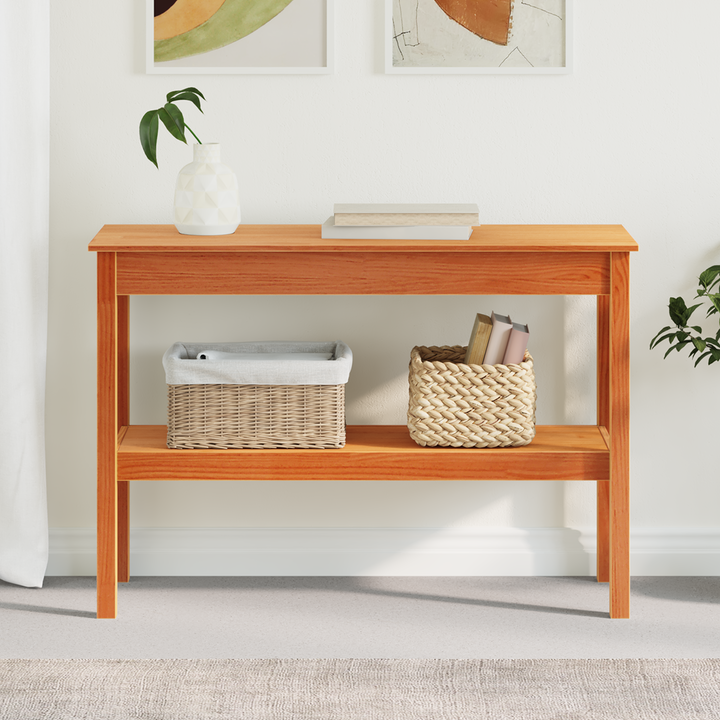 Konsolbord med hylde Voksbrun 110 x 40 x 75 cm Massivt fyrretræ