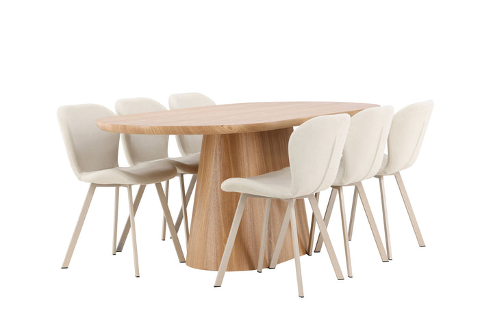 Venture Home Stjärnö Table - Nature with 6 Lilja Chair - Beige