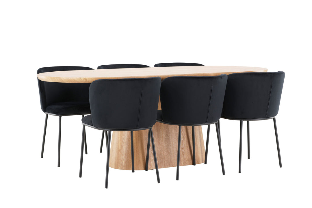 Venture Home Stjärnö Table - Nature with 6 Edina Chair - Black