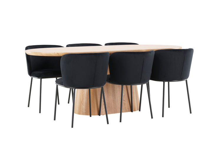 Venture Home Stjärnö Table - Nature with 6 Edina Chair - Black
