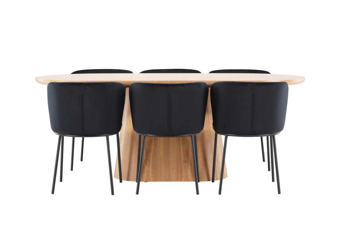 Venture Home Stjärnö Table - Nature with 6 Edina Chair - Black