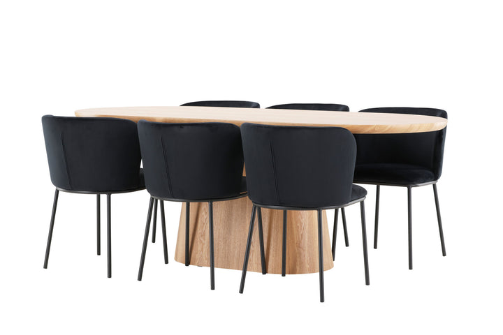 Venture Home Stjärnö Table - Nature with 6 Edina Chair - Black