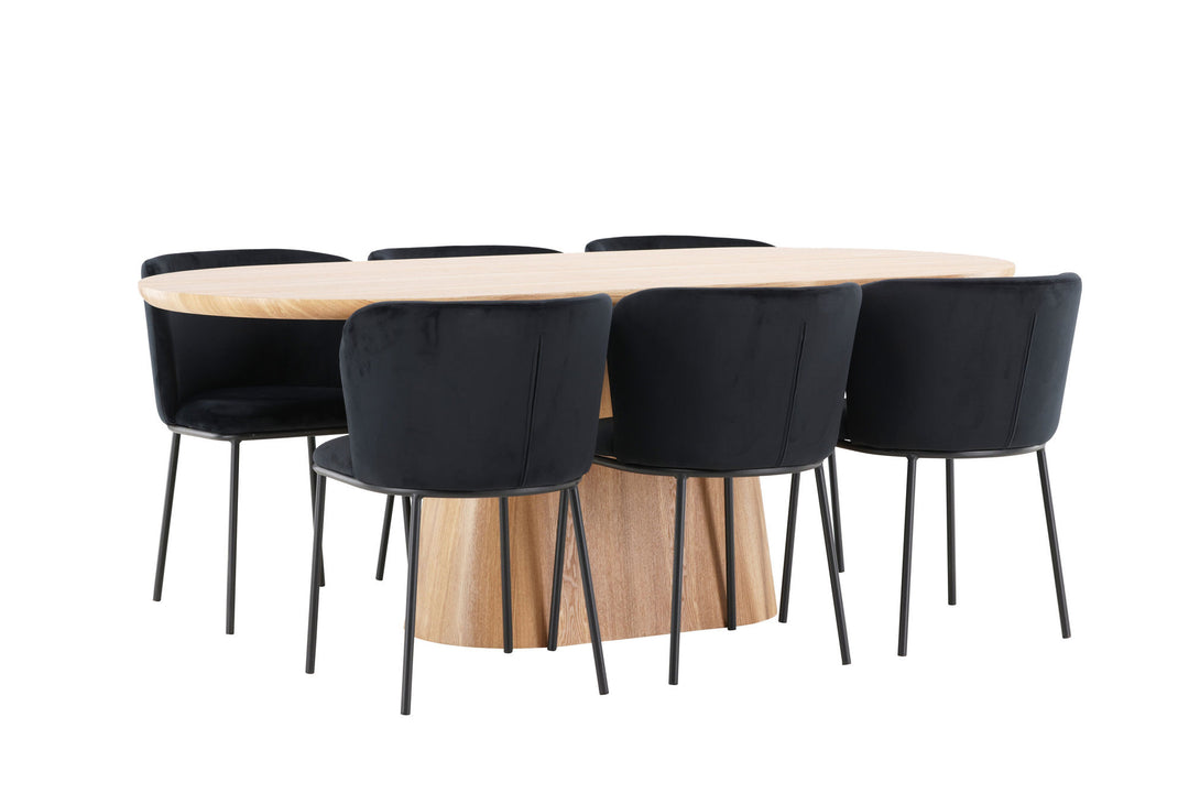 Venture Home Stjärnö Table - Nature with 6 Edina Chair - Black