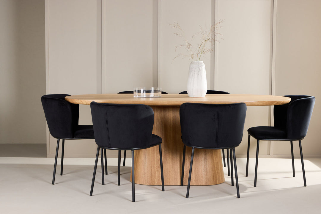 Venture Home Stjärnö Table - Nature with 6 Edina Chair - Black