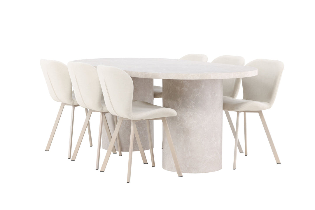 Venture Home Narvik Table - Beige with 6 Lilja Chair - Beige