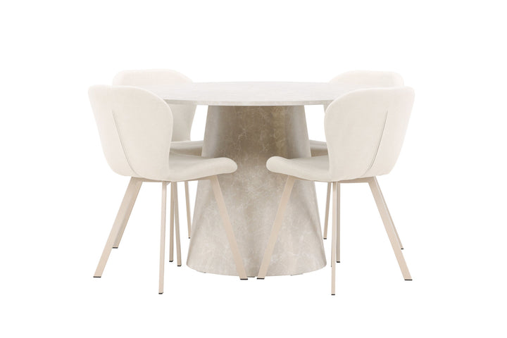 Venture Home Lanzo Table - Beige with 4 Lilja Chair - Beige