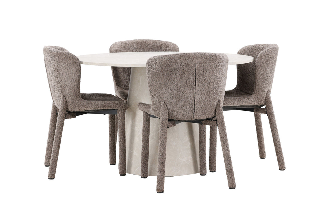 Venture Home Lanzo Table - Beige with 4 Astoria Chair - Brown