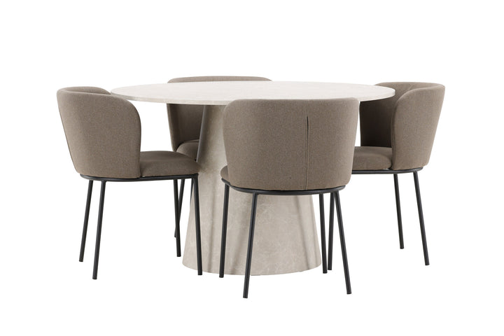 Venture Home Lanzo Table - Beige with 4 Edina Chair - Black / Brown
