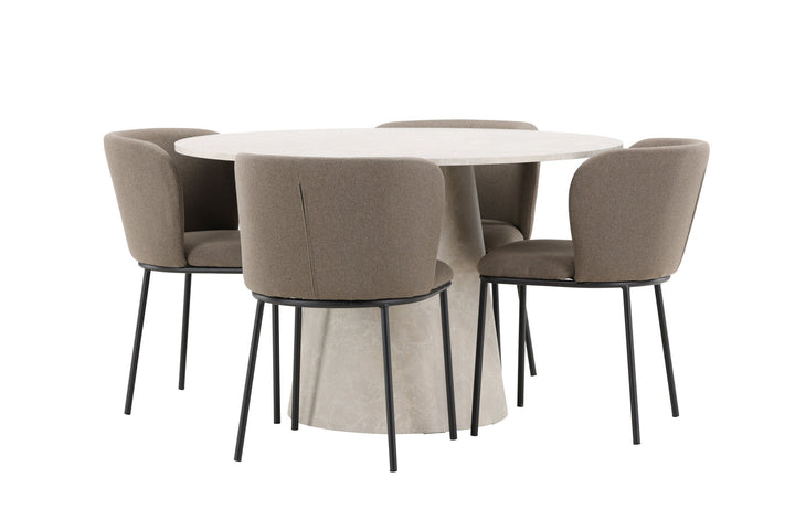 Venture Home Lanzo Table - Beige with 4 Edina Chair - Black / Brown