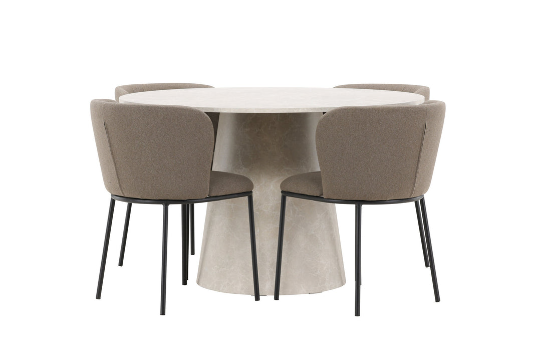 Venture Home Lanzo Table - Beige with 4 Edina Chair - Black / Brown
