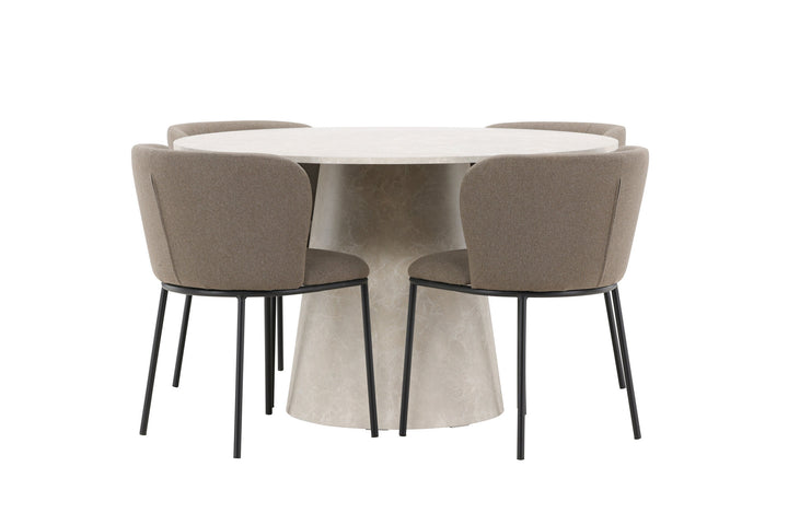 Venture Home Lanzo Table - Beige with 4 Edina Chair - Black / Brown