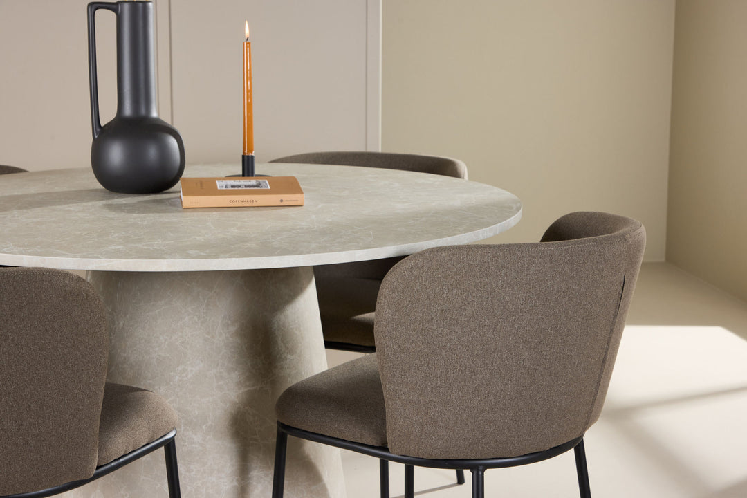 Venture Home Lanzo Table - Beige with 4 Edina Chair - Black / Brown