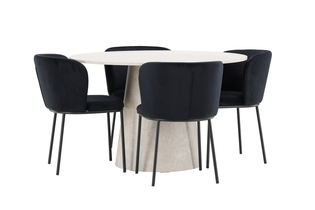 Venture Home Lanzo Table - Beige with 4 Edina Chair - Black