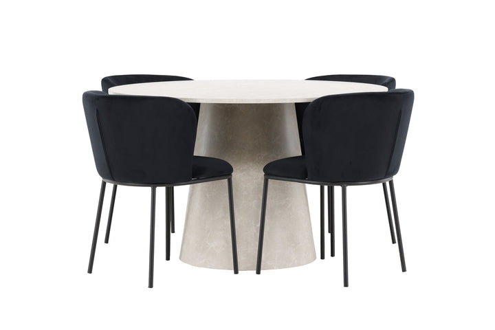 Venture Home Lanzo Table - Beige with 4 Edina Chair - Black