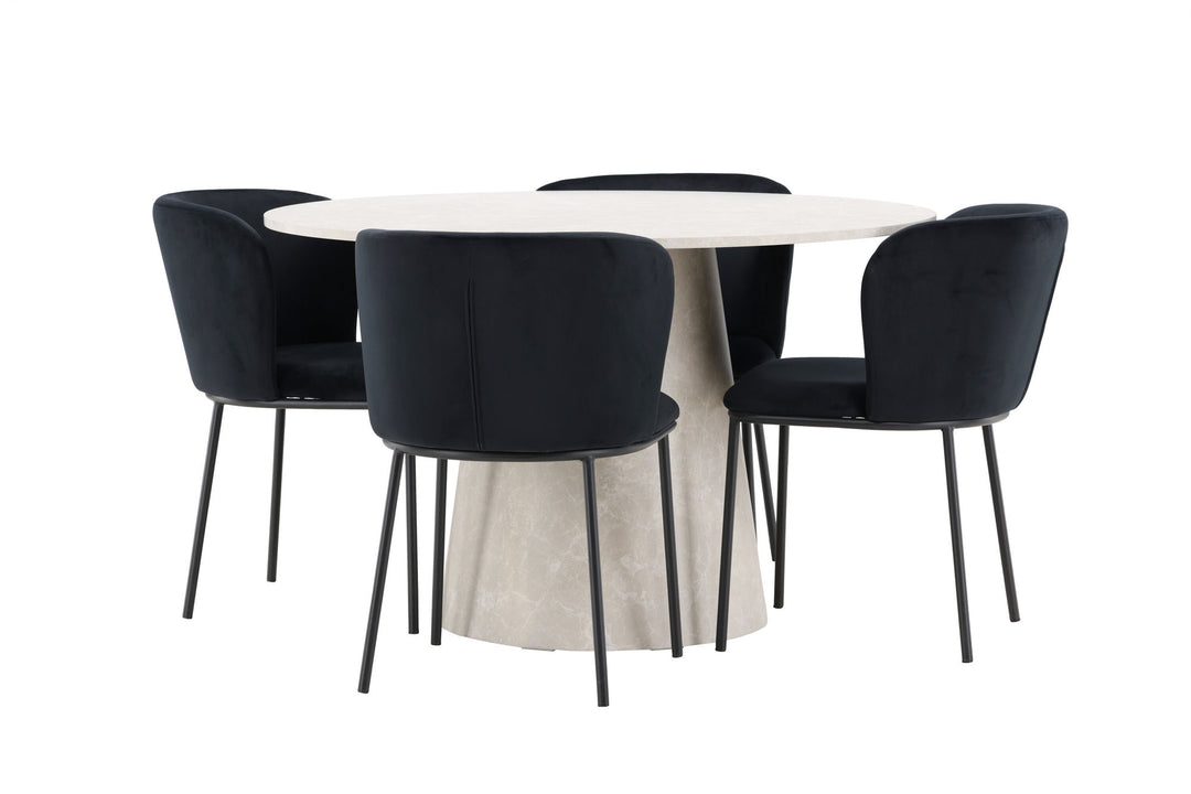 Venture Home Lanzo Table - Beige with 4 Edina Chair - Black