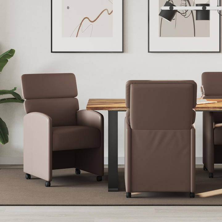 Spisebordsstole med hjul 2 pcs Brun 58 x 65 x 98 cm Kunstlæder